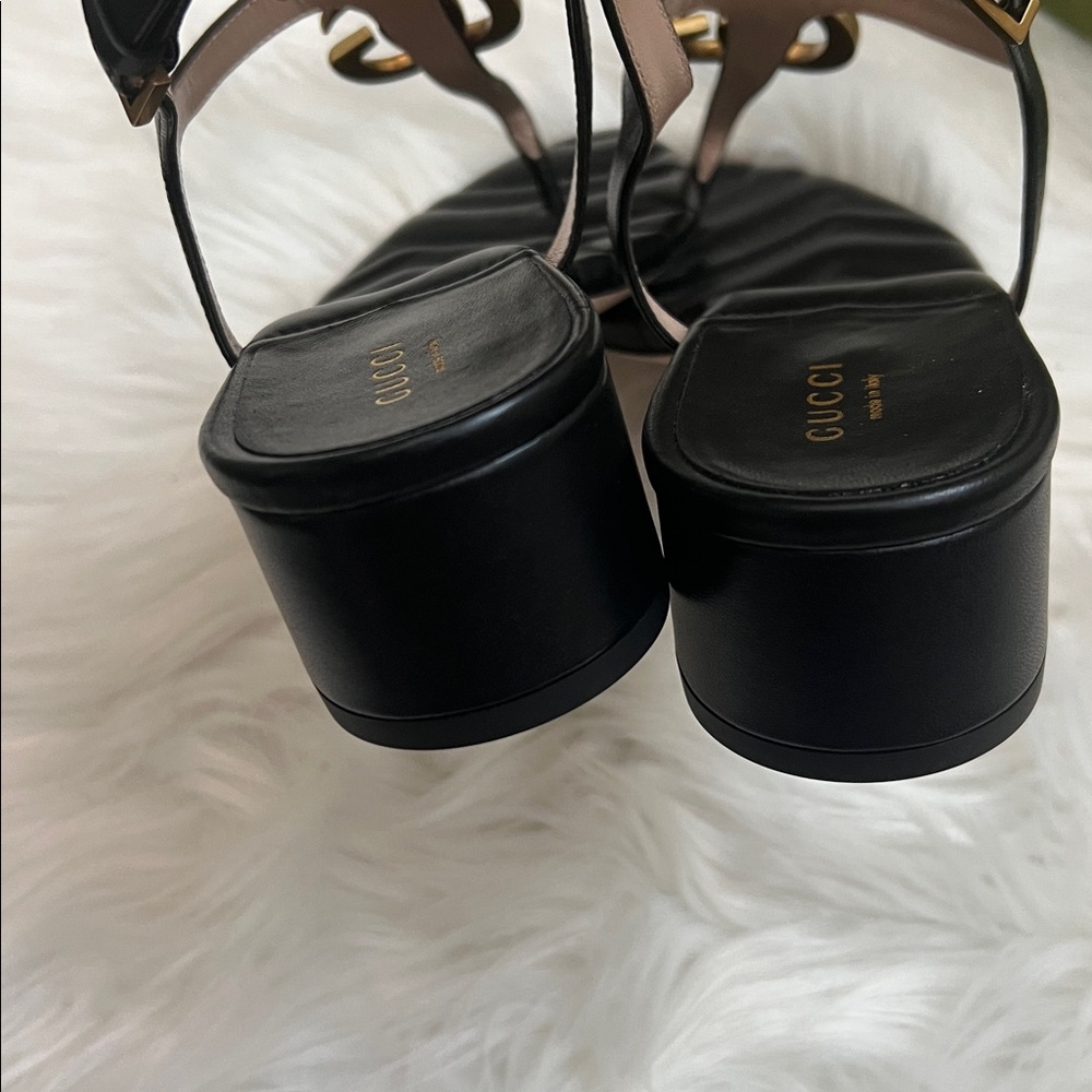 New Gucci GG marmont Double G black leather sandals - Picture 4 of 10